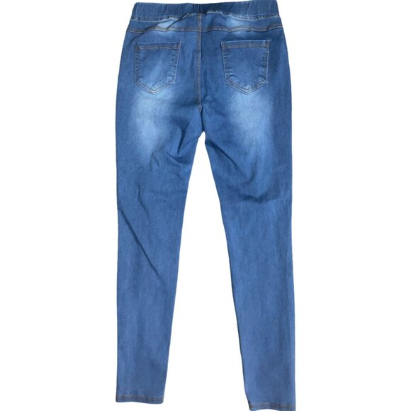 Sz.L*JVINI*Blue Ripped-Up Jeggings--4 Pockets--Elastic Waist - Picture 4 of 4